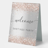 Plaque De Table Mariage argent rose or nom script bienvenue (Recto)