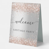 Plaque De Table Mariage argent rose or nom script bienvenue (Verso)