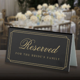 Plaque De Table Mariage Art Déco Élégant Noir Et Or Réservé