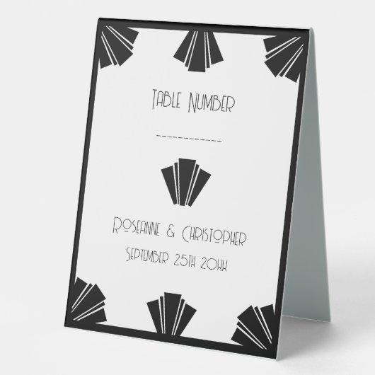 Plaque De Table Mariage Art Déco Noir Et Blanc (Recto)