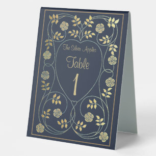 Plaque De Table Mariage Art Nouveau Vintage Navy et Or Éthéré