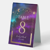 Plaque De Table Mariage Astronomie Soleil Lune Turquoise Violet Cé (Verso)