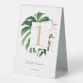 Plaque De Table Mariage aux feuilles de Monstera vert tropical or (Verso)