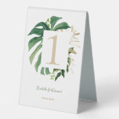 Plaque De Table Mariage aux feuilles de Monstera vert tropical or (Recto)