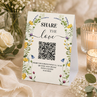 Plaque De Table Mariage aux fleurs sauvages Qr Code Partagez l'amo