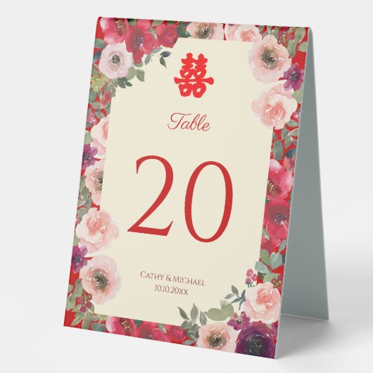 Plaque De Table Mariage chinois rouge violet numéro de tableau (Recto)