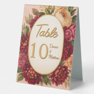 Plaque De Table Mariage d'aquarelle florale de Bourgogne