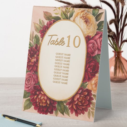 Plaque De Table Mariage d'aquarelle florale de Bourgogne (En SItu (Tableau))