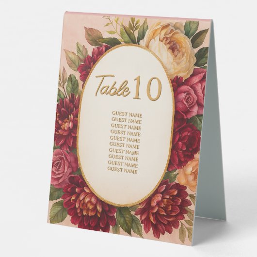 Plaque De Table Mariage d'aquarelle florale de Bourgogne (Verso)