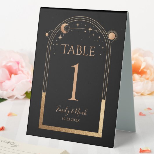 Plaque De Table Mariage d'astronomie mystique Black Gold Sun Moon (In SItu (Mariage))