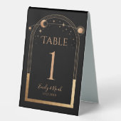 Plaque De Table Mariage d'astronomie mystique Black Gold Sun Moon (Recto)
