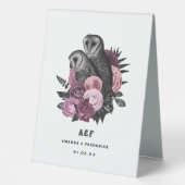 Plaque De Table Mariage de Chouettes gothiques de Glam Floral Mauv (Recto)
