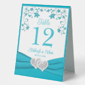 Plaque De Table Mariage de Coeurs d'Amour Turquoise, Argent (Recto)