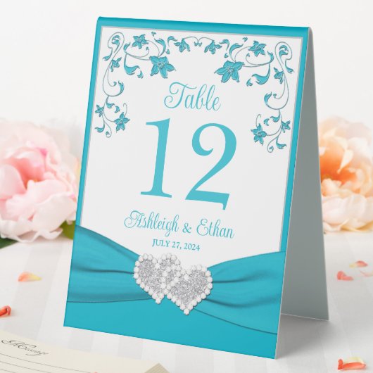 Plaque De Table Mariage de Coeurs d'Amour Turquoise, Argent (In SItu (Mariage))