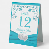 Plaque De Table Mariage de Coeurs d'Amour Turquoise, Argent (Verso)