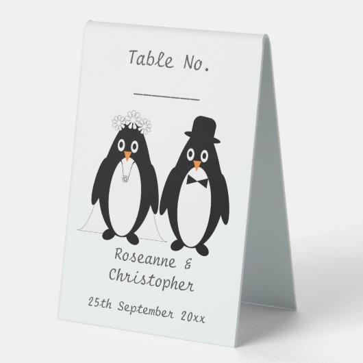 Plaque De Table Mariage de conception de pingouin (Recto)