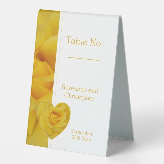 Plaque De Table Mariage de conception du coeur rose jaune (Recto)