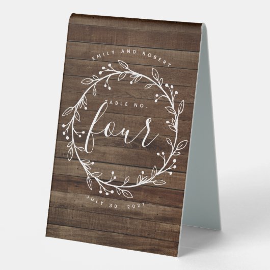 Plaque De Table Mariage de couronne de bois rustique moderne (Verso)