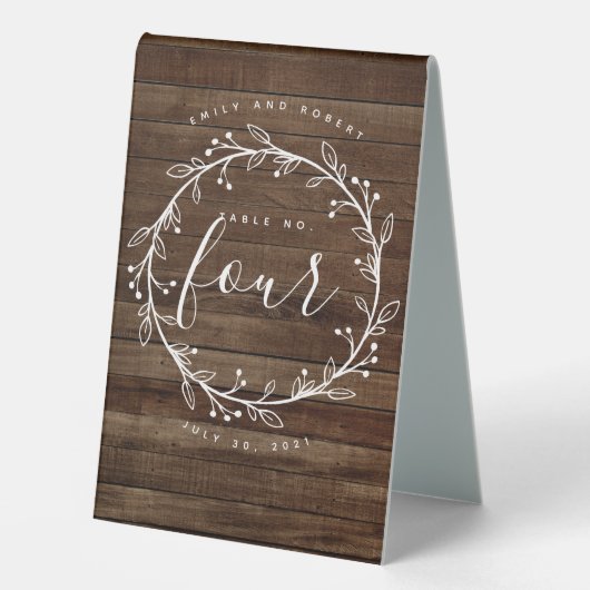 Plaque De Table Mariage de couronne de bois rustique moderne (Recto)