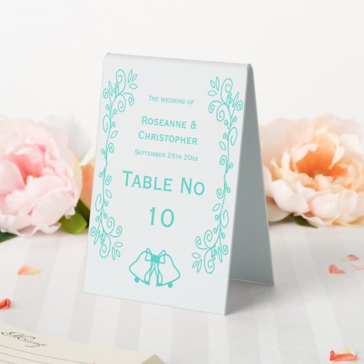 Plaque De Table Mariage de design de défilement de cloches turquoi (In SItu (Mariage))