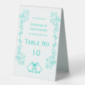 Plaque De Table Mariage de design de défilement de cloches turquoi (Recto)