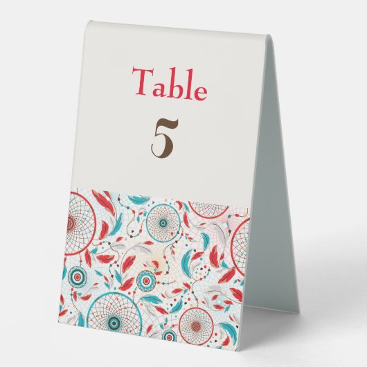 Plaque De Table Mariage de Dreamcatcher en plumes de la tribu Boho (Recto)