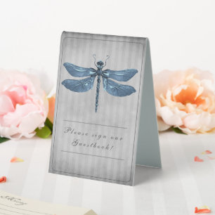 Plaque De Table Mariage de libellules à bijoux bleu