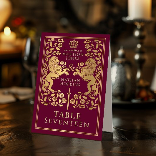 Plaque De Table Mariage de Lion médiéval royal rouge