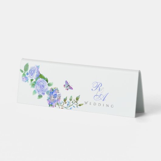 Plaque De Table Mariage de monogramme Rose bleu (Verso)