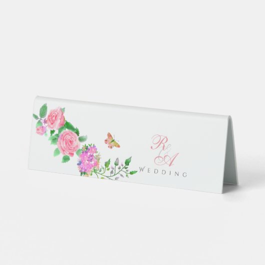 Plaque De Table Mariage de monogramme rose rose (Verso)
