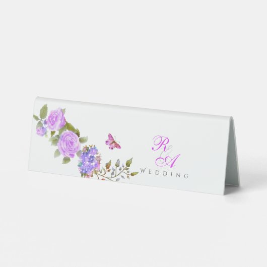Plaque De Table Mariage de monogramme Rose violet (Verso)