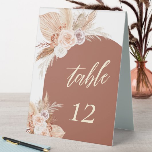 Plaque De Table Mariage de Pampas Rose en terre cuite Boho (En SItu (Tableau))