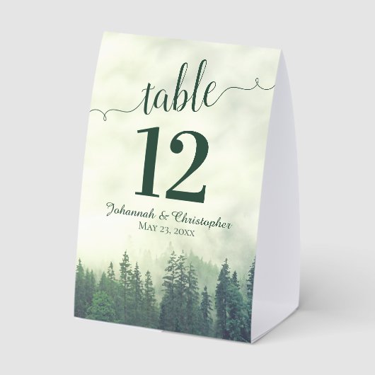 Plaque De Table Mariage de pin vert rustique Numéro de tableau (Verso)