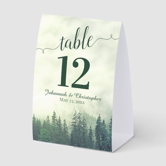 Plaque De Table Mariage de pin vert rustique Numéro de tableau (Recto)