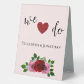 Plaque De Table Mariage de roses rouges et roses (Recto)