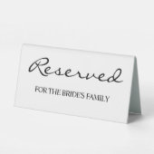 Plaque De Table Mariage de script élégant blanc réservé (Verso)