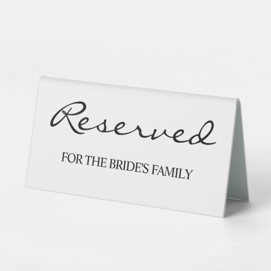 Plaque De Table Mariage de script élégant blanc réservé (Verso)