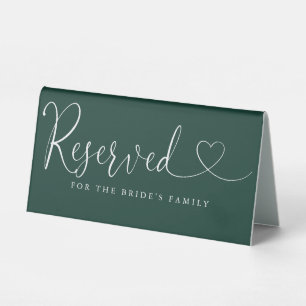 Plaque De Table Mariage de script Emerald Green Heart Réservé