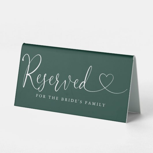 Plaque De Table Mariage de script Emerald Green Heart Réservé (Verso)