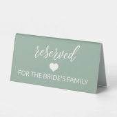 Plaque De Table Mariage de script Sage Green Réservé (Recto)