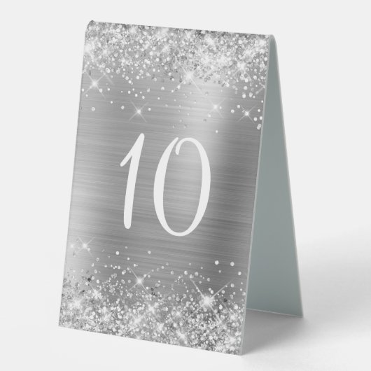 Plaque De Table Mariage de table Glittery Silver Numéro de tableau (Recto)