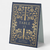 Plaque De Table Mariage d'épée médiévale bleu Royal (Verso)