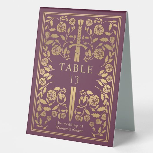 Plaque De Table Mariage d'épée médiévale Mauve (Recto)