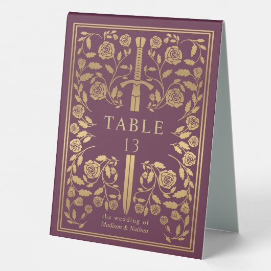 Plaque De Table Mariage d'épée médiévale Mauve (Verso)