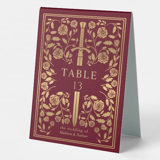 Plaque De Table Mariage d'épée médiévale rouge (Verso)