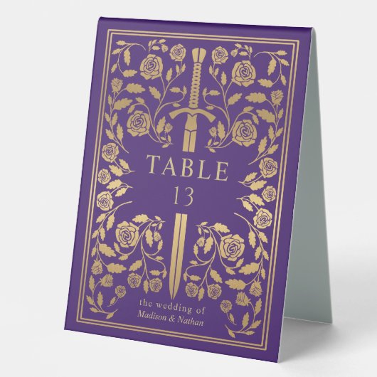 Plaque De Table Mariage d'épée médiévale violette (Recto)