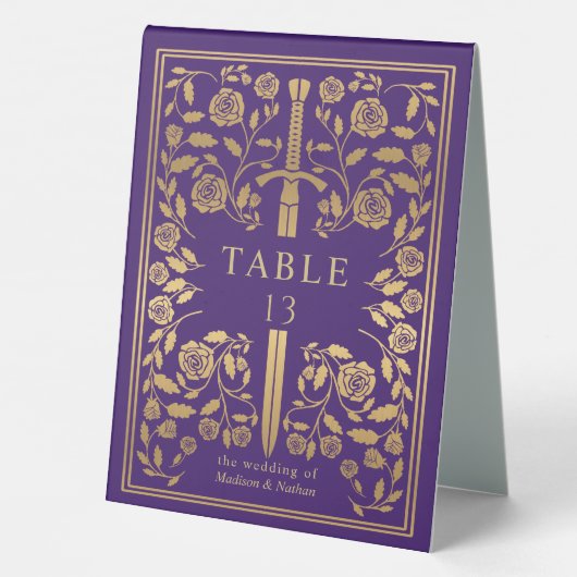 Plaque De Table Mariage d'épée médiévale violette (Verso)