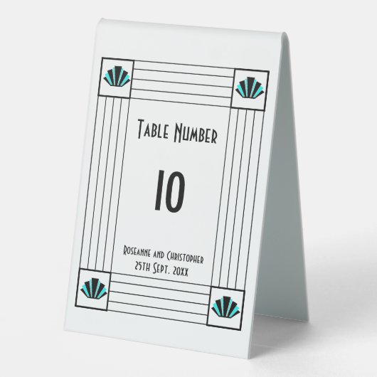 Plaque De Table Mariage design Art déco bleu (Verso)