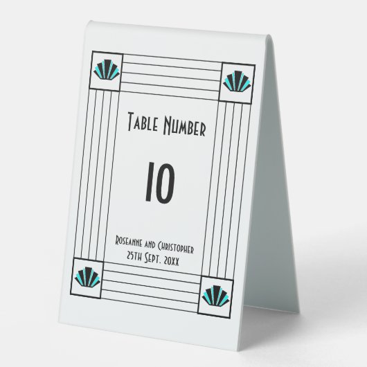 Plaque De Table Mariage design Art déco bleu (Recto)