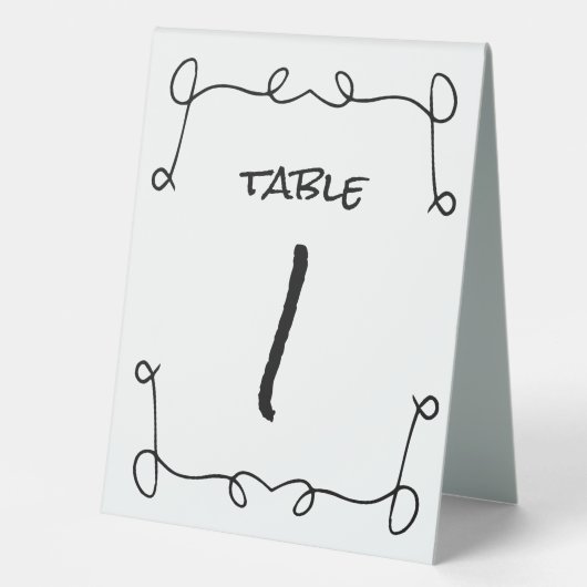 Plaque De Table Mariage d'illustrations de Doodle en noir et blanc (Recto)